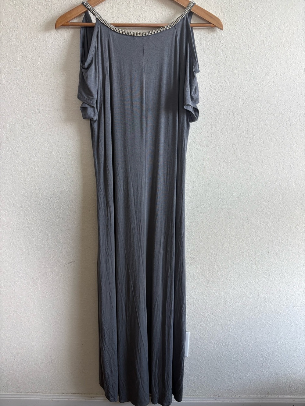Juicy Couture gray maxi dress cold-shoulder jeweled neckline NWT - Picture 3 of 3